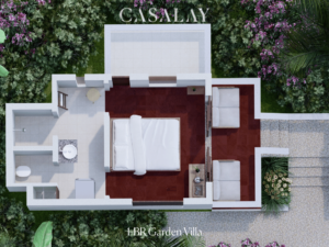 Floor plan of the 1-bedroom garden villa at Casalay Puerto Galera