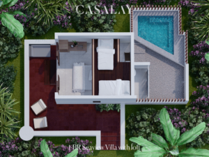 Floor plan of the 1-bedroom seaview villa with the loft at Casalay Puerto Galera