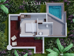 Floor plan of the 1-bedroom seaview villa at Casalay Puerto Galera