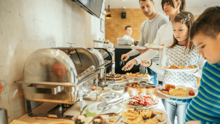 Family at a hotel buffet