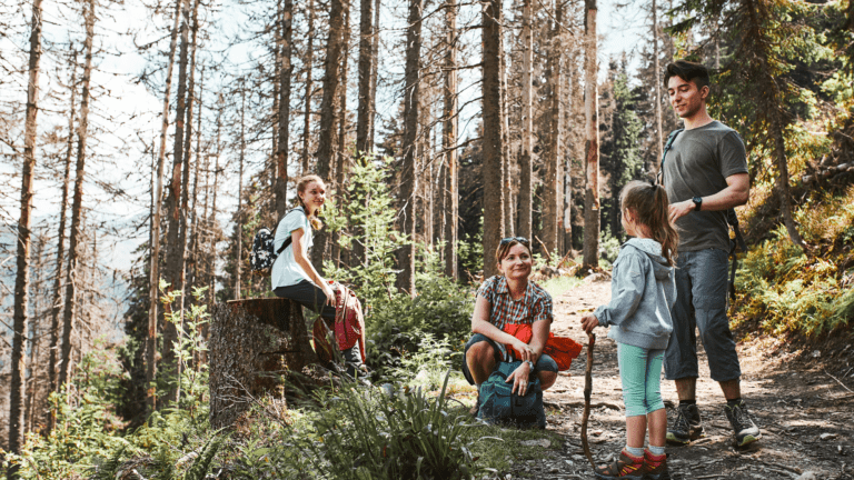 Family hiking together