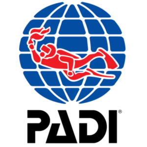 PADI logo, representing international certification for scuba diving training and courses.